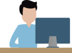 Person am Schreibtisch vor einem Computer